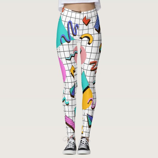 80er Bright Checkered: Vintag Geometrisch. Leggings (Vorderseite)