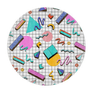 80er Bright Checkered: Vintag Geometrisch. Schneidebrett