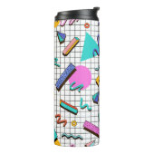 80er Bright Checkered: Vintag Geometrisch. Thermosbecher (Nach links gedreht)