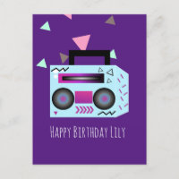 80er Bright Music System Happy Birthday Name Card