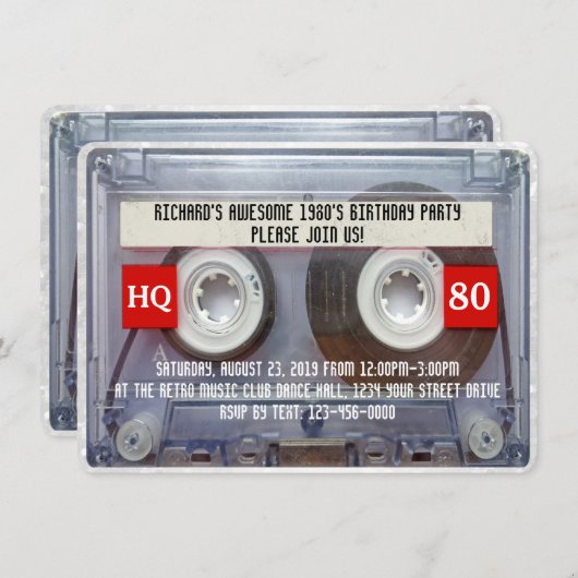 80er Cassette Mixtape 1980er Geburtstagsparty Einladung (Vorne/Hinten)