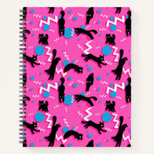 80er Cats Black Pink Geometric Memphis Pattern Notizblock