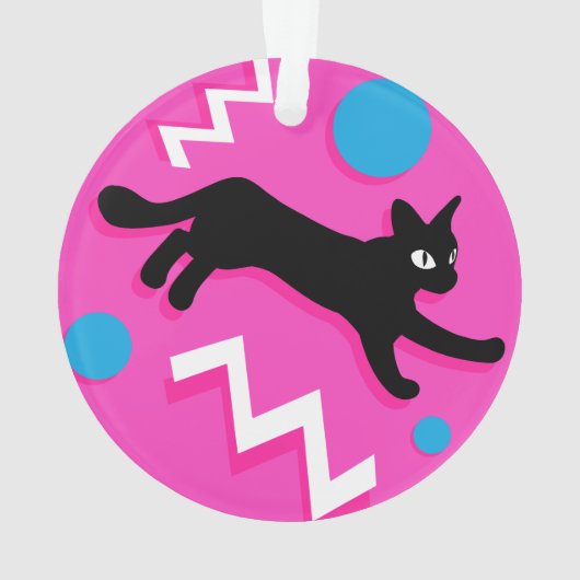 80er Cats Black Pink Geometric Memphis Pattern Ornament (Rückseite)