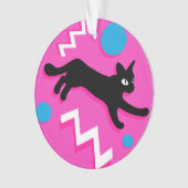 80er Cats Black Pink Geometric Memphis Pattern Ornament (Vorderseite)