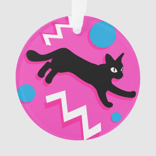 80er Cats Black Pink Geometric Memphis Pattern Ornament (Vorderseite)