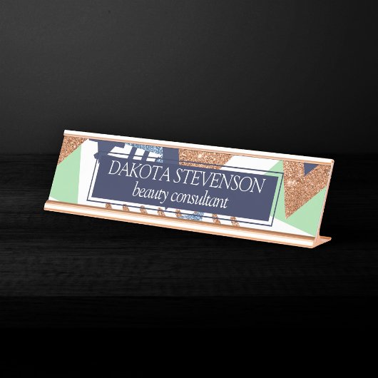 80er Color Abstrakt | Rose Gold Mint 90er Schreibtischnamensplakette
