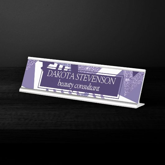 80er Cool Abstrakt | Lila Passionsformen Muster Schreibtischnamensplakette