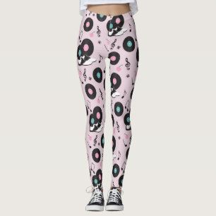 80er Disco Retro Rosa Vinyl Platten Leggings