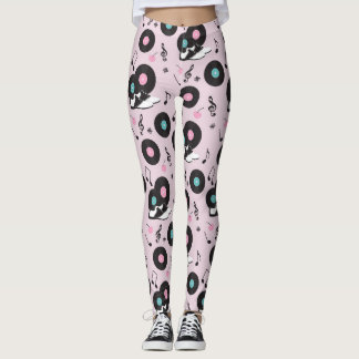 80er Disco Retro Rosa Vinyl Platten Leggings