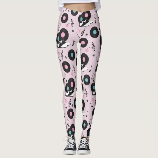 80er Disco Retro Rosa Vinyl Platten Leggings (Vorderseite)