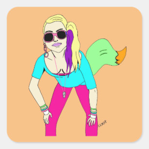 80er Foxy Girl Quadratischer Aufkleber