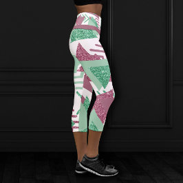80er Fresh Abstrakt | Muster rosa und grüne Formen Capri Leggings