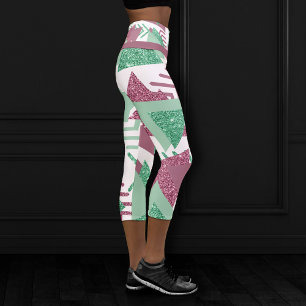 80er Fresh Abstrakt   Muster rosa und grüne Formen Capri Leggings