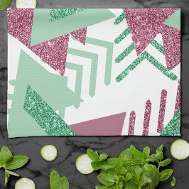 80er Fresh Abstrakt | Muster rosa und grüne Formen Geschirrtuch