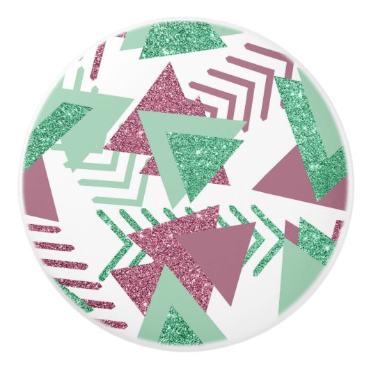 80er Fresh Abstrakt | Muster rosa und grüne Formen Keramikknauf (Vorderseite)