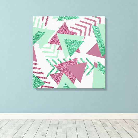 80er Fresh Abstrakt | Muster rosa und grüne Formen Leinwanddruck (Insitu (Holzboden))
