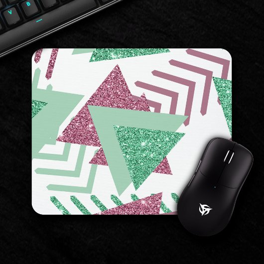 80er Fresh Abstrakt | Muster rosa und grüne Formen Mousepad