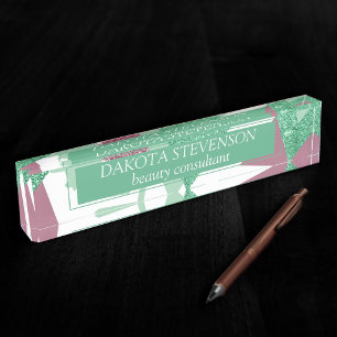 80er Fresh Abstrakt Muster rosa und grüne Formen Namensplakette