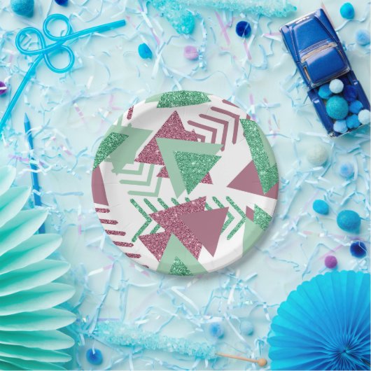 80er Fresh Abstrakt | Muster rosa und grüne Formen Pappteller (Party)