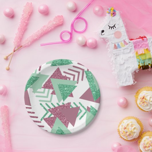 80er Fresh Abstrakt | Muster rosa und grüne Formen Pappteller (Party)