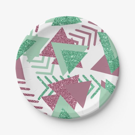 80er Fresh Abstrakt | Muster rosa und grüne Formen Pappteller (Vorderseite)