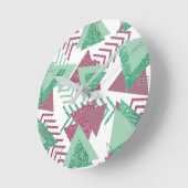 80er Fresh Abstrakt | Muster rosa und grüne Formen Runde Wanduhr (Winkel)