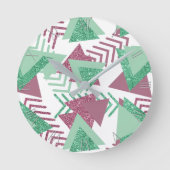 80er Fresh Abstrakt | Muster rosa und grüne Formen Runde Wanduhr (Vorderseite)