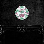 80er Fresh Abstrakt | Muster rosa und grüne Formen Runde Wanduhr