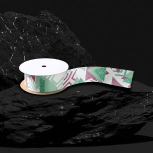 80er Fresh Abstrakt Muster rosa und grüne Formen Satinband