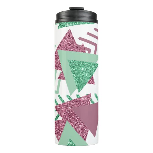 80er Fresh Abstrakt | Muster rosa und grüne Formen Thermosbecher (Vorderseite)