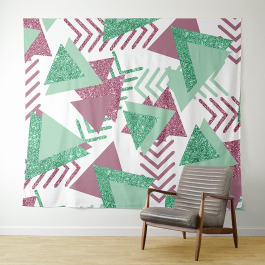 80er Fresh Abstrakt | Muster rosa und grüne Formen Wandteppich (Beispiel (Horizontal))