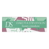 80er Fresh Abstrakt | Rosa und grüne Form Monogram Namenschild (Vorderseite)