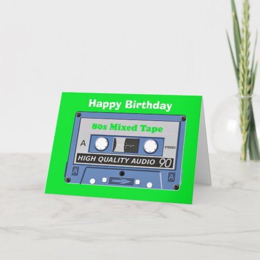 80er-Geburtstagskarte mit 80er-Mischband Karte (Vorderseite)