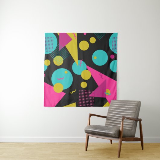 80er geometrisches nahtloses Muster mit Memphiselm Wandteppich (Beispiel (Horizontal))