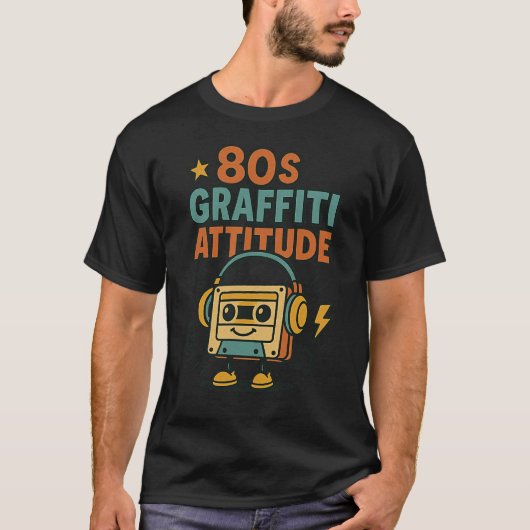 80er Graffiti Attitude Retro Cassette Street Style T-Shirt (Vorderseite)