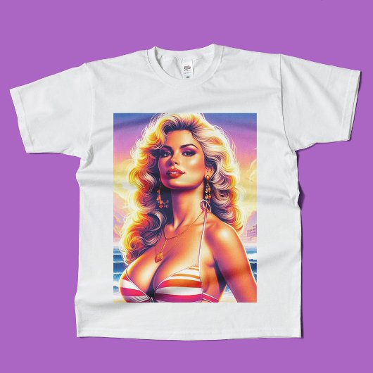 80er Hot Beach Button T-Shirt