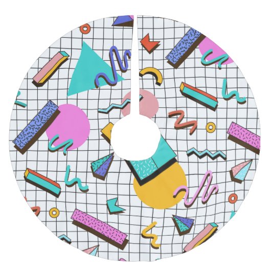 80er Jahre Helle Karos: Vintage-Geometrie. Polyester Weihnachtsbaumdecke (Vorderseite)