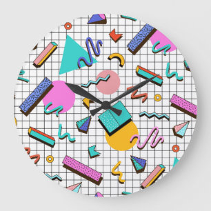 80er Jahre Helles Karo: Vintage-Geometrie. Große Wanduhr