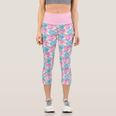80er Jahre Memphis Active Pink Light Blue Capri Leggings (Vorderseite)