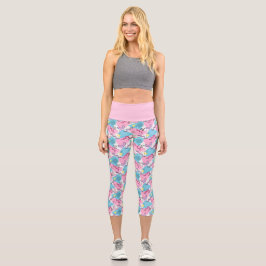 80er Jahre Memphis Active Pink Light Blue Capri Leggings