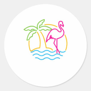 80er Jahre Vintage Miami Retro Neon Rosa Flamingo Runder Aufkleber