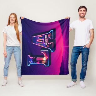 80er Kalifornien Style Neon LA Typografie Kunst Fleecedecke