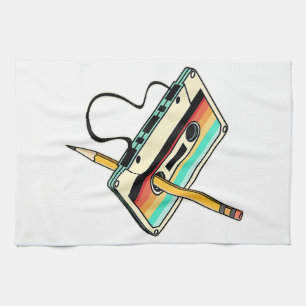 80er Kassettenband Bleistift 1980er Retro Vintage Geschirrtuch