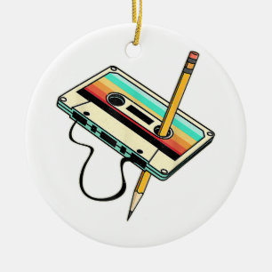 80er Kassettenband Bleistift 1980er Retro Vintage Keramik Ornament