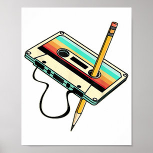 80er Kassettenband Bleistift 1980er Retro Vintage  Poster
