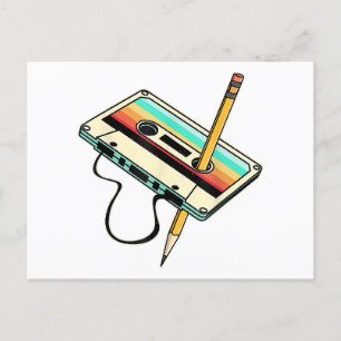 80er Kassettenband Bleistift 1980er Retro Vintage Postkarte