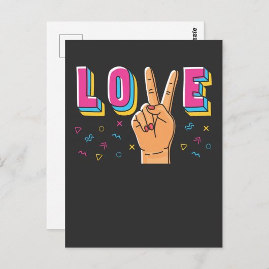 80er Liebe Hand Peace Sign 90er Retro Hippie Graph Postkarte (Vorne/Hinten)