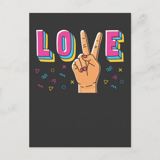 80er Liebe Hand Peace Sign 90er Retro Hippie Graph Postkarte (Vorderseite)