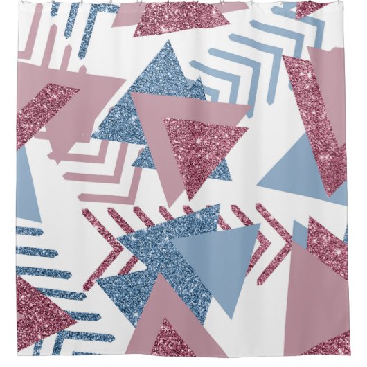 80er Lunar Abstrakt | Dusty Mauve Pink und Blau Duschvorhang (Vorderseite)