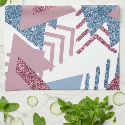 80er Lunar Abstrakt | Dusty Mauve Pink und Blau Geschirrtuch (Gefaltet)